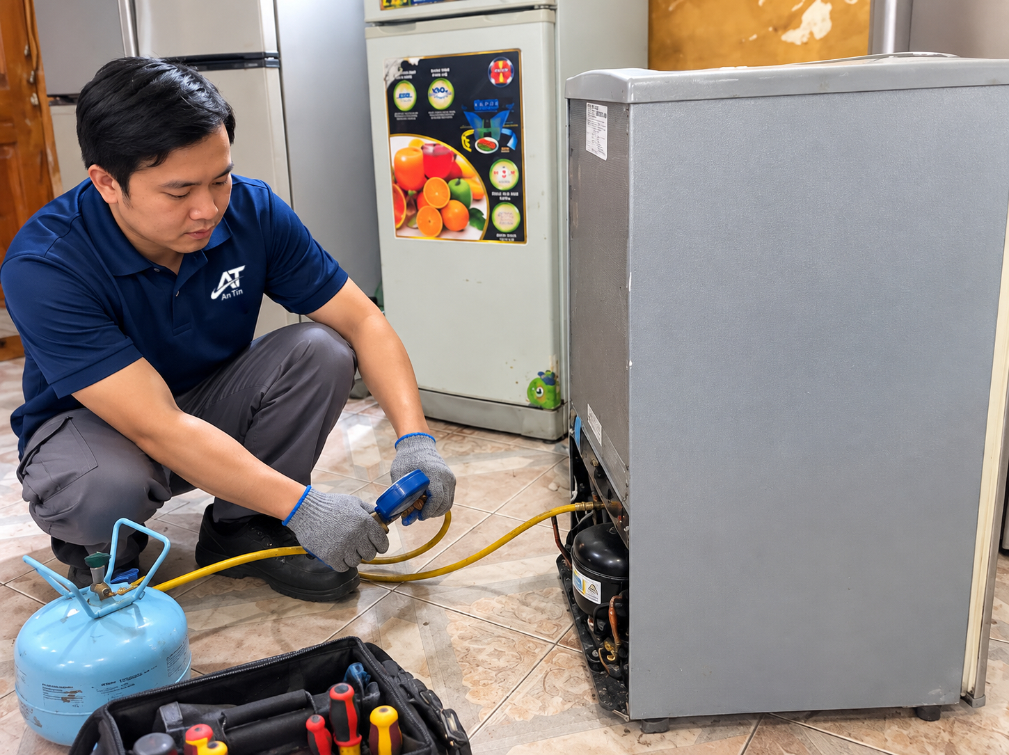 bom gas tu lanh Dịch vụ bơm gas tủ lạnh
